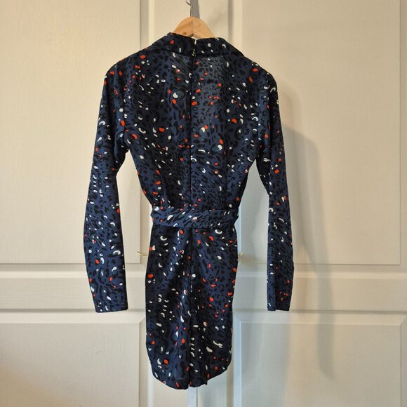 Blue Graphic Print Wrap Romper | Zip Back & Tie Waist | Size S–M - Picture 5 of 8